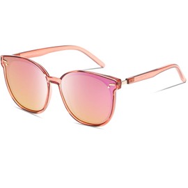 DUCO Fashion Round Vintage Retro Shades Sunglasses for Women W017 (Transparent Pink)