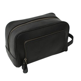 PAHVRION Toiletry Bag for Men Women,Full Grain Genuine Leather Toiletry Bag for Travel,Makeup Cosmetic Case,Shaving Kit Bag,Hygiene Dopp Kit, Black, Non-cutomized