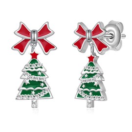 Christmas Tree Earrings 925 Sterling Silver Christmas Earrings for Women Dangling Christmas Jewelry for Women