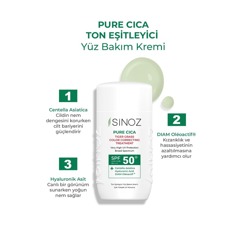 Sinoz,Pure Cica Color Correcting Treatment Fluid Sunscreen SPF50+ / PA++++