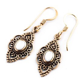 WINDALF Celtic SVANA Earrings 3.7 cm Medieval Earrings Bohemia Earrings Mother of Pearl Bronze, Fabric jewellery bag, Nacre