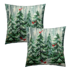 Giwawa Winter Pine Tree Throw Pillow Covers 18x18 Inch Set of 2 Red Bird Cushion Covers Decorative Accent Pillowcase for Home Bedroom Sofa Patio