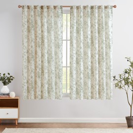 jinchan Linen Curtains Floral Curtains for Living Room 54 Inch Length Sage Green Printed Curtains Rod Pocket Back Tab Farmhouse Peony Flower Patterned Drapes Bedroom Window Curtain Set 2 Panels