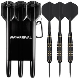WAYARRIVAL Professional Darts Set - 3 Black Darts with Gold Rings, Portable Case & Extra Tips for Precision Training and Games
