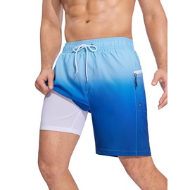 SILKWORLD - Bañador para hombre, de 7 pulgadas, secado rápido, 2 en 1, con bolsillos con cierre, Azul Gradiente, XX-Large