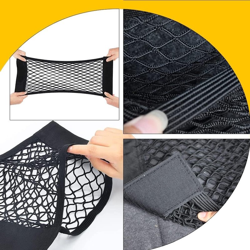 4PC Car Storage Net Organiser (40x25cm) - Universal Elastic Mesh