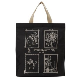PETER RABBIT(TM) 2410-0647-03 Square Tote Bag (M) Handbag, Lightweight, A4, Shopping, with Bottom Plate, Square Subbag, Practice, Rabbit, Black