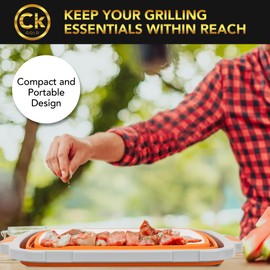 New XL Collapsible BBQ Prep Tub wtih LOCKING Lid, Cutting Board & Drain Hole | BPA-Free, Food-Grade, Recyclable, Space-Saving Caddy for Grilling, Camping, Kitchen & Outdoor Cooking (Orange, 16 Liters)