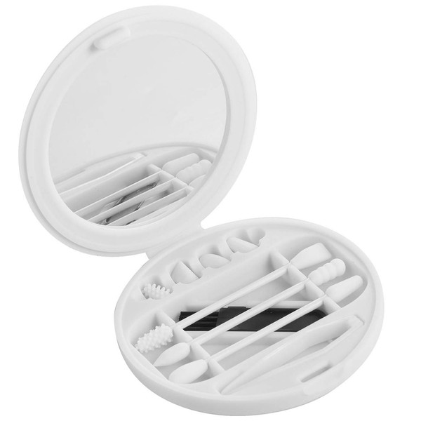 Strogem - Hisopos reutilizables de algodón con 1 espejo para aplicación y limpieza de maquillaje, multifuncional portátil, lavable, silicona Q-Tip (blanco)