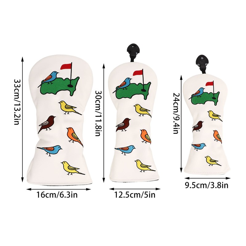 3PCS Golf Club Head Cover PU Waterproof Bird Pattern Golf
