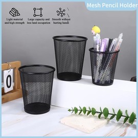 gsplmm 4 Packs Pen Holders, Mesh Pencil Holder Metal Pen Cup Black for Desk, Multifunctional Organizer for Office School Home Makeup Brush，Pencil Cup for Pen