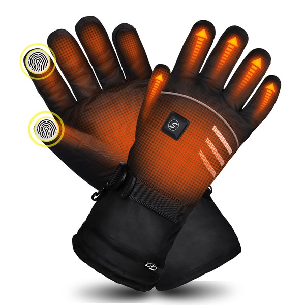 SkyGenius Heated Gloves, Heated Ski Gloves for Men Women, Touchscreen Waterproof Winter Gloves Electric, Heated Motorcycle Gloves Rechargeable for Outdoor Activities, L