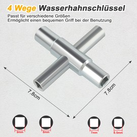 XIAOCHUAN Square Wrench, 4 Way Tap Wrench, Steel Multifunction Key for Taps, Valves, Control Cabinets, Box Cabinet