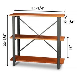 CONSDAN 3-Tier Bookshelf, USA Grown Solid Poplar Hardwood Sofa Table, Display Shelf, Industrial Bookshelf, Narrow Console Table for Entryway, Living Room, Hallway