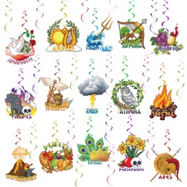 Greek Mythology Hanging Swirls Decor, 30pcs Olympian Gods Hanging Swirls, Greek Mythology Party Decorations, Fit for Olympians Birthday, Percy Jackson Party, Camp Half Blood Birthday (Pre-Assembled)