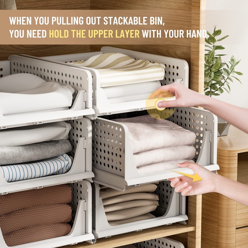 Pinkpum 6 Pack Closet Organizers Storage Bins, Stackable Plastic Drawer
