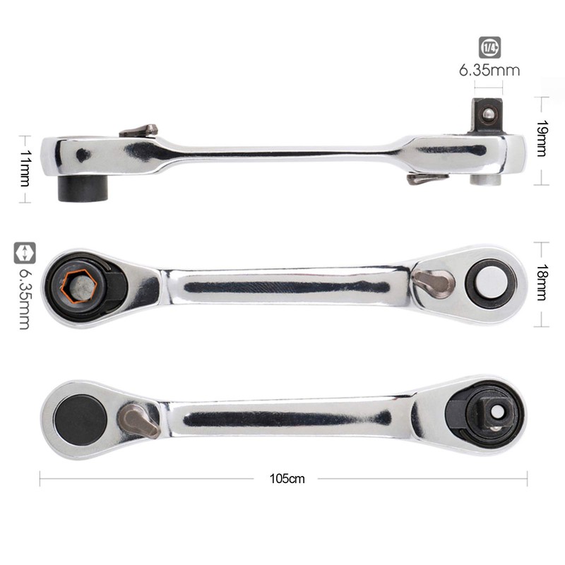 JUSTAUS 1/4 Inch Mini Double Headed Ratchet Wrench 72 Tooth