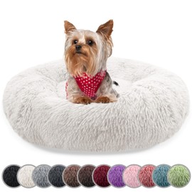 bluzelle Dog Bed for Small Dogs and Cats, 50 cm Dog Cushion, Round Doughnut Cushion, Dog Basket, Plush Cat Bed, Fluffy Cat Cushion, Washable, Non-Slip, Soft, Colour: Cream