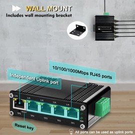 Zhpuostd Mini Managed Industrial 5-Port Gigabit Ethernet Switch 5×10/100/1000BASE-T RJ45 Switch Support Web Management,QoS,Vlan Din Rail /Wall Mount Easy Smart Managed Network Switch