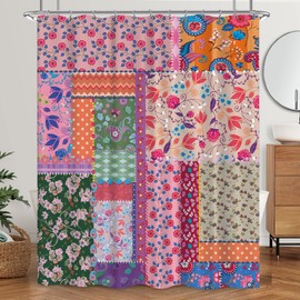 Laifzere Patchwork Boho Floral Shower Curtain Rustic Flower Shower Curtain for Bathroom Set Farmhouse Bohemian Country Retro Spring Fabric Waterproof Shower Curtain for Bathtub 60x72 Inch with Hooks