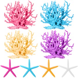 Simgoing 8 Pcs Mermaid Party Decorations Artificial Aquarium Coral Reef Decor Starfish Decor Under the Sea Centerpiece Realistic Ocean Party Plastic Fish Tank Decoration