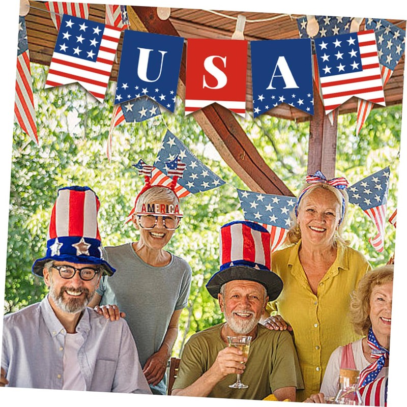 Alipis Independence Day Decor 2pcs American Flag Banner Patriotic Bunting