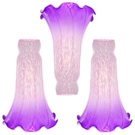 HWDFEI Lily Flower Glass Lampshade Replacement, 3 Pack,Tulip Style Table Floor Lamp Shade Replacement 4.2" x 4.2" x 6.7" (Pink Purple)