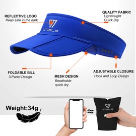 WRELS Sports Sun Visor,Women Men Folding Lightweight Packable Cooling Visor Hat for Hiking Running Cycling,Black