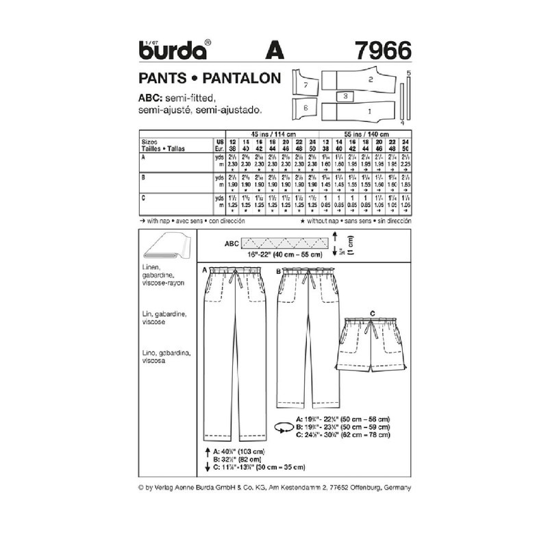 Burda B7966 - Cartamodello per Pantalone, 19 x 13 cm