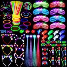 SHQDD 154PCS Glow in the Dark Party Supplies, Neon Party Accessories for Kids & Adults with Connectors and Glow Sticks to DIY, Light up Party Favors for Birthday, Concert, July 4th, Halloween