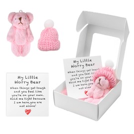 A Teddy Bear Hug in a Box for Women, Mini Plush Pocket Hug Love Little Fluffie Stuffies Worry Bear Doll Toy Small Cute Tiny Teddy Positive Gift for Graduation Birthday Girl Boy Children (Pink)