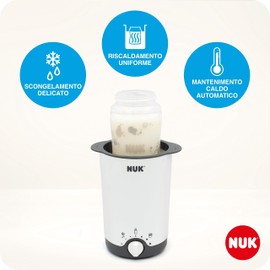 NUK Thermo 3in1 scaldabiberon | Scongela delicatamente, riscalda e mantiene la temperatura di cibi liquidi e morbidi | Cestello estraibile per una semplice rimozione | Spina europea a 2 poli