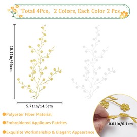 CRASPIRE 4Pcs Plum Plossom Applique Silver Golden Sew Iron on Floral Embroidery Patches for Clothes Repairing Embellishments Trim Wedding Dress Fabric Sticker Embroidered Cloth Patches Polyster