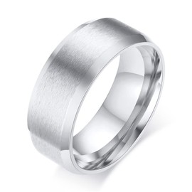 SWOPAN Men's Basic Brushed Matte Ring 8MM Stainless Steel Couple Rings for Men Women Simple Wedding Bands Engagement Band Matte Finished Beveled Polished Edge Comfort Fit Jewelry Gift, Silver, Size 7