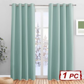 PONY DANCE Blackout Curtains - Green Curtain Door Curtain for Bedroom Living Room Eyelet Curtain & drapes for Window Home Fashion Decor, 1 Panel, Wide 52-inch by Drop 84-inch, Light Sage