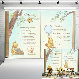 Claasic Pooh Bear Baby Shower Backdrop for Boy Retro Giant Book Spring Tree Vintage Background Newborn Quote Blue Yellow Tinge Banner 7x5 ft 136