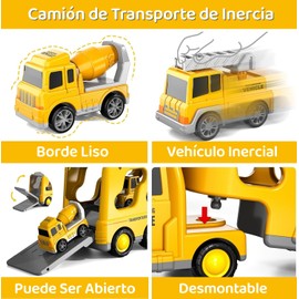 ELECTRIC CHOICE Carritos Juguetes para Niño, Camiones de Transporte de Inercia Juguete 5 en 1 con 4 Mini Vehículo, Juguetes de Construcción de Ingeniería con Luz y Sonidos