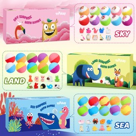 Bath Bombs for Kids with Toys Inside, 30 Pack Kids Bath Bombs Gift Set with 30 Sea & Land & Sky Animal Surprise Toy, Natural Organic Bubble Bath Toys for Kid, Birthday Gifts for Girls Boys