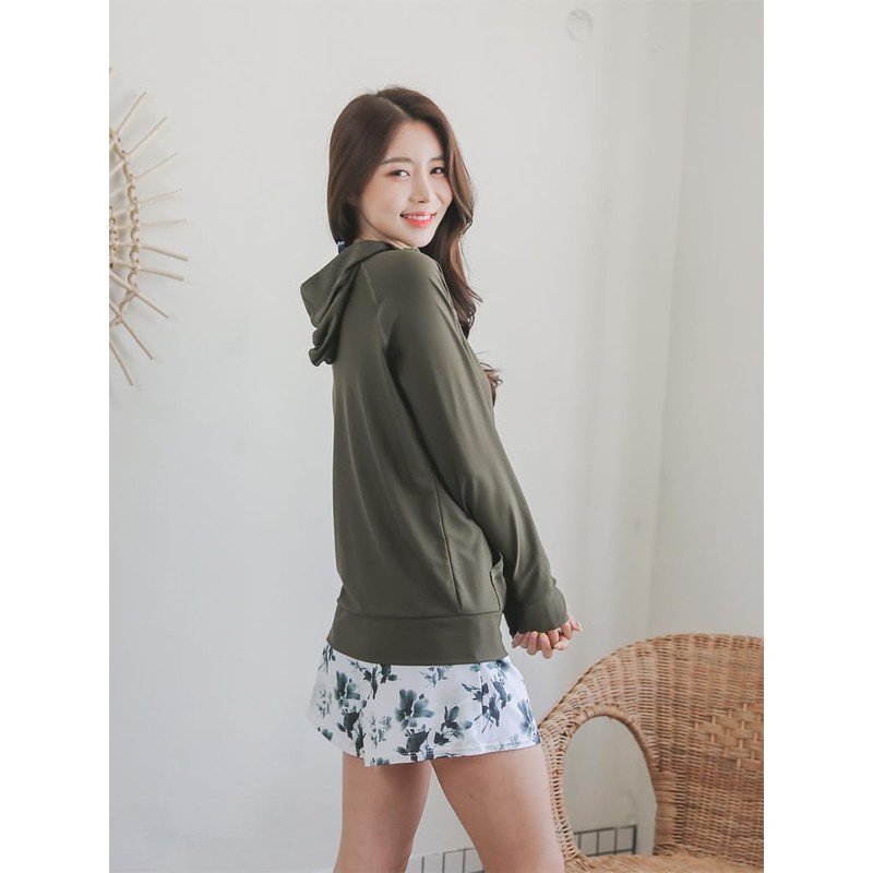 [KOUKOUCOCO] UVラッシュガード ハイネック帽子舌付きUVカットラッシュガード (JP, アルファベット, L, カーキ)