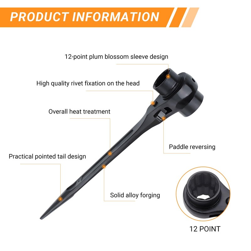 Elecbee Scaffold Podger Ratchet Spanner Ratchet Wrench Double Ratchet Multifunctional