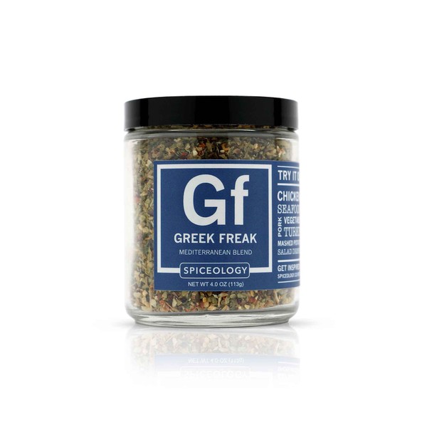 Spiceology - Greek Freak Mediterranean Spice Blend - All-Purpose Rubs, Spices and Seasonings - Use On: Chicken, Chickpeas, Beef, Seafood, Pork, Vegetables, Turkey, Potatoes and Salad Dressing - 4 oz