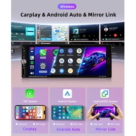 Car Stereo Single Din Wireless Carplay 6.9 inch Touch Screen Android Auto, Rimoody Car Radio with Bluetooth 5.2 Mirror Link FM/EQ USB/AUX/TF/SWC/MIC Car Audio Receiver with Backup Camera