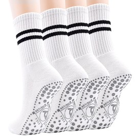 DECOVICI Yoga Stopper Socks Women's ABS Non-Slip Pilates Socks Grip Non-Slip Socks with Nubs, Sports Grip Socks for Fitness, Home, Workout 2/4 Pairs, 4# White x 4