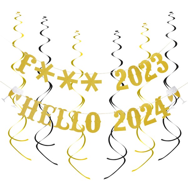 Gold Glitter Farewell 2023 Hello 2024 Banner Goodbye 2023 Hello 2024 Banner, Happy New Year 2024 Banner New Year Eve Banner 2024 for Happy 2024 New Years Eve Party Supplies 2024