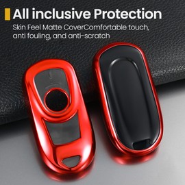 Coverforkey for Buick Key Fob Cover with Upgraded Anti-Lost Metal Braided Rope Keychain, Exquisite Soft TPU Case for Enclave Encore GX Envision LaCrosse Regal Tourx (Red, A)