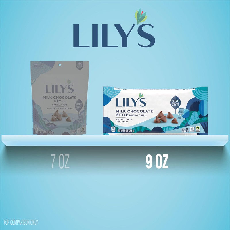 LILY'S Milk Chocolate Style No Sugar Added, Baking Chips Bag,