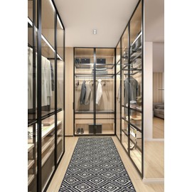 REMNAZ Narrow Runner Rug – Non-Slip Rubberback Carpet for Basement Hallway, Man Cave, Play-Gaming-Rec Room, Utility Space, Durable, Stain Resistant-Easy Care Pile, 12 ft, Diamond Dark Grey-Cream