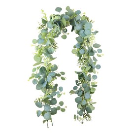 IKOPFLN Artificial Eucalyptus Garland, Eucalyptus Plant Garlands, 180 cm, Willow Leaves, Green Leaves, White Flower, Eucalyptus Decoration, Artificial Garland Wedding Decoration, Pack of 1, bronze
