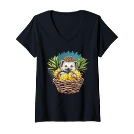 Womens Pineapple Hedgehog Pineapples Fruit Hedgehog Lover Drawing V-Neck T-Shirt