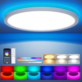 Aphyni LED Ceiling Light Dimmable with Remote Control, 24 W RGB Colour Changing Ceiling Light Round Flat Ceiling Lighting, 3000 K - 6500 K, App Intelligent Control, for Bedroom, Kitchen, Living Room